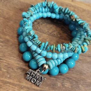 Army Mom Turquoise Stretchy Beaded Bracelets